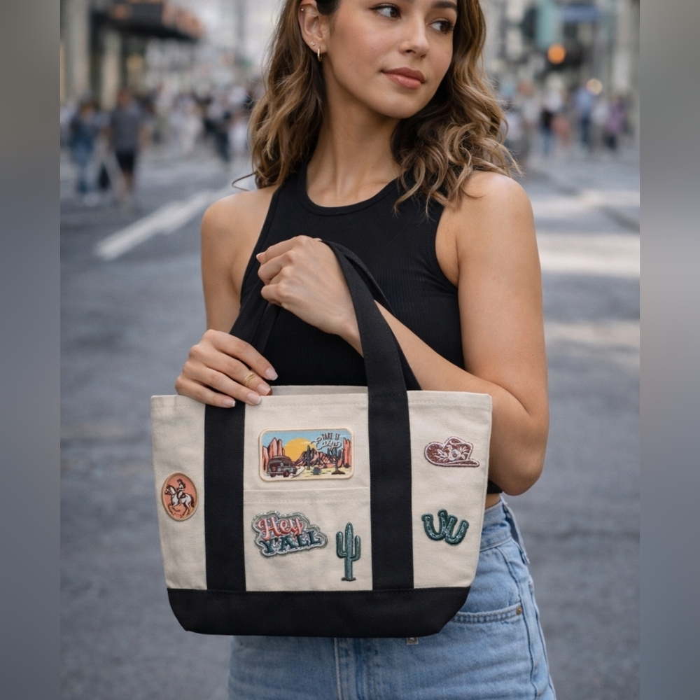 Boho Western Vibe Chic Black and Cream Tote